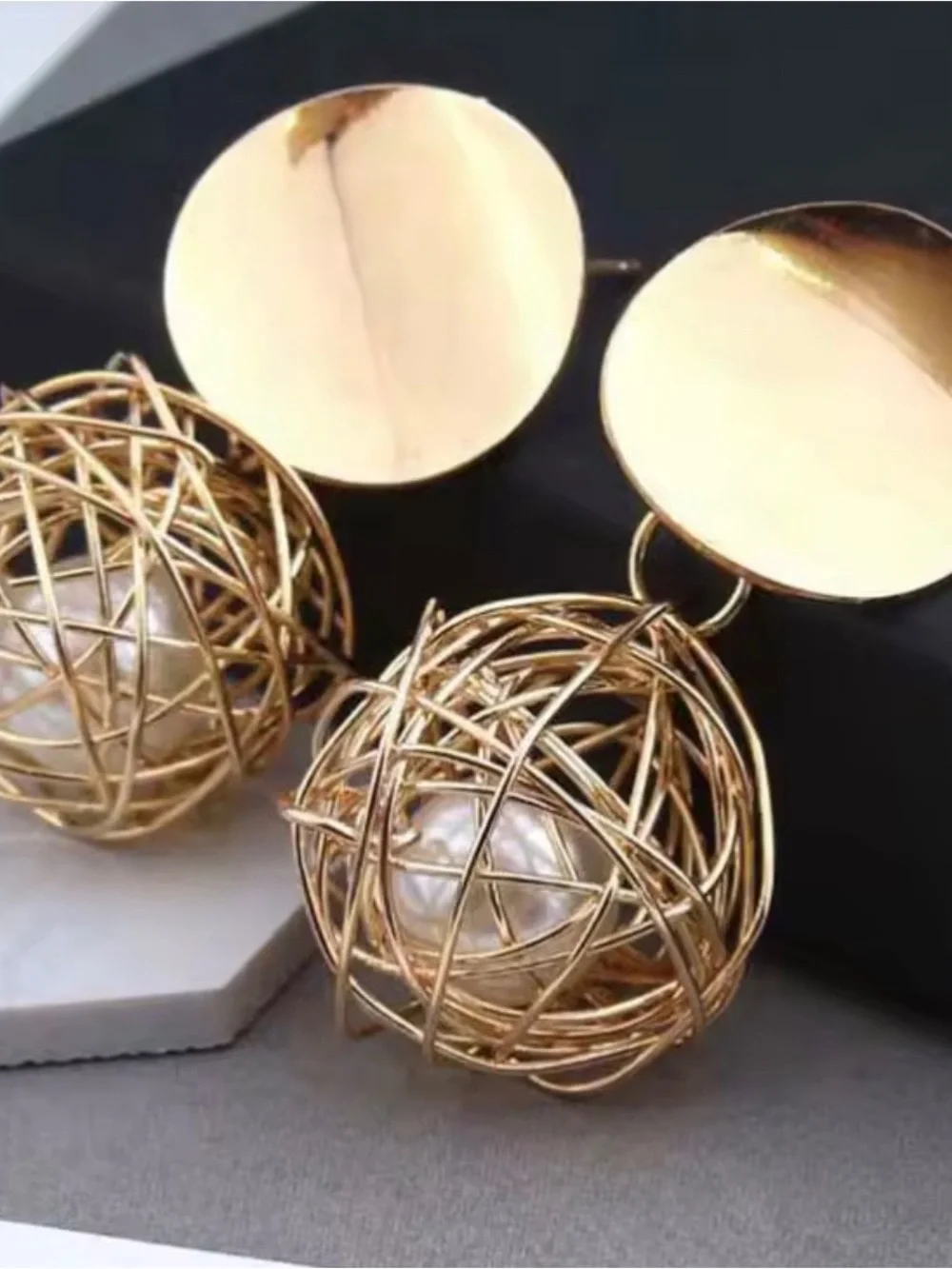 Zara Gold Wire Orb Drop Earrings with Pearl